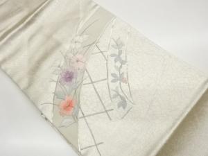 銀駒刺繍花葉・果実模様名古屋帯